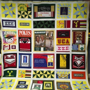 Keepsake Memory Quilt from Your Favorite T-Shirts - Handcrafted T-Shirt Blanket Memory Quilts   Each Block Quilted!