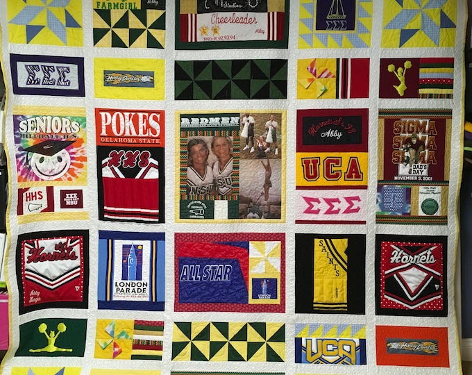 Keepsake Memory Quilt from Your Favorite T-Shirts - Handcrafted T-Shirt Blanket Memory Quilts   Each Block Quilted!