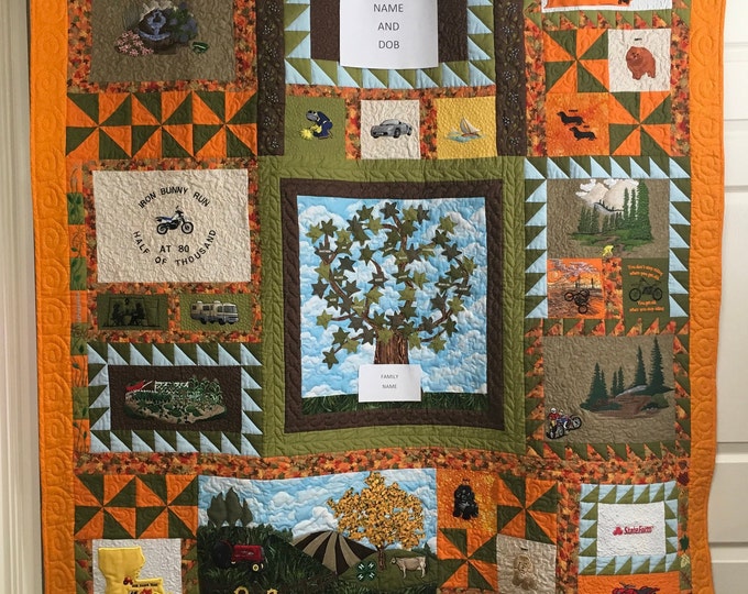 Life Memory Quilts, Quilt of Loved One’s Journey Through Life, Loved One’s Journey