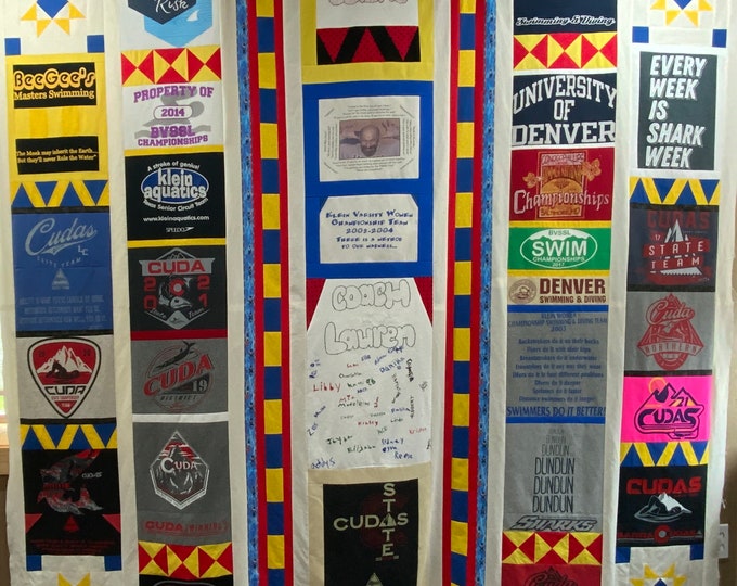 Custom Memory Quilt made from Your T-Shirt Cherished Memories Keepsake Memory T-shirt Quilts  Free Motion Quilted  Each Block Quilted!