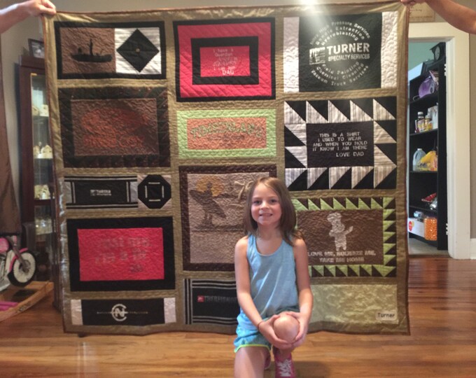 Memory T-shirt Quilts   Free Motion Quilted Not Tied!  Each Block Quilted! Memory Quilt from Loved Ones Clothing