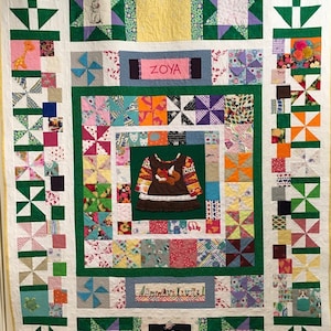Handmade Memory Quilt using Baby Clothing - Keepsake Gift Memory Quilt from baby or children’s clothes!    Each Block Quilted!