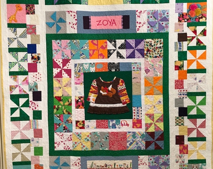 Handmade Memory Quilt using Baby Clothing - Keepsake Gift Memory Quilt from baby or children’s clothes!    Each Block Quilted!