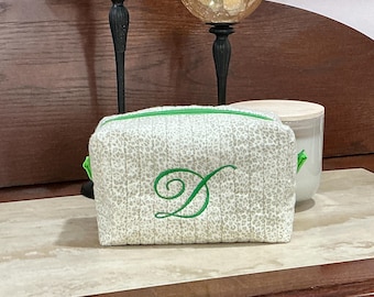 Personalized Quilted Makeup Bag with Charming Bow Detail Quilted Makeup Pouch featuring Customized Name Bridesmaid Personalized Gift