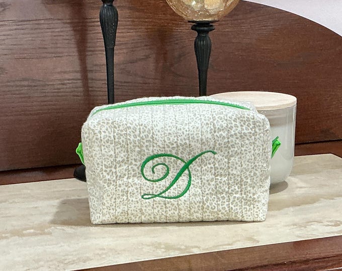 Personalized Quilted Makeup Bag with Charming Bow Detail Quilted Makeup Pouch featuring Customized Name Bridesmaid Personalized Gift