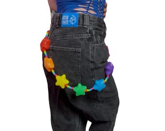 rave kandi star rainbow ball pit belt chain