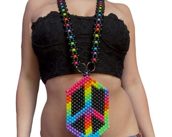 fredstecken/flower power-hänge Kandi-halsband