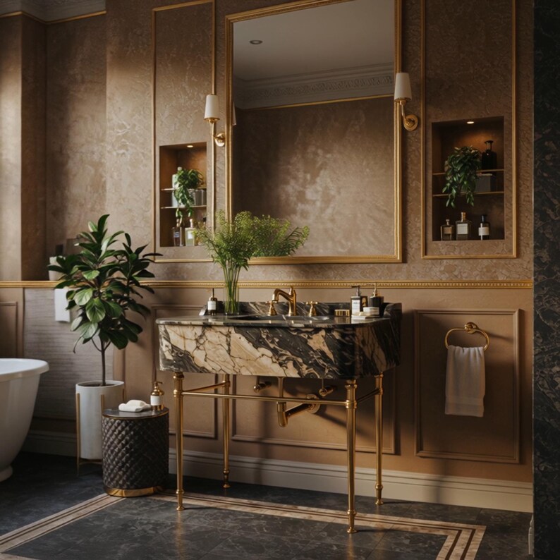 Illustration of Vessel Marble Accent Loft Apartment Interior