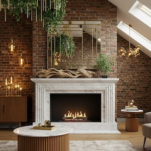 White Marble Fireplace Mantel – Classic Marble Fireplace Surround, French Fireplace Design, Luxury Italian Marble Mantel