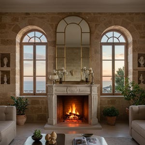 Luxury Hand Carved Marble Fireplace Mantel – French Fireplace, Marble Surround, Historic Fireplace for Elegant Living Rooms