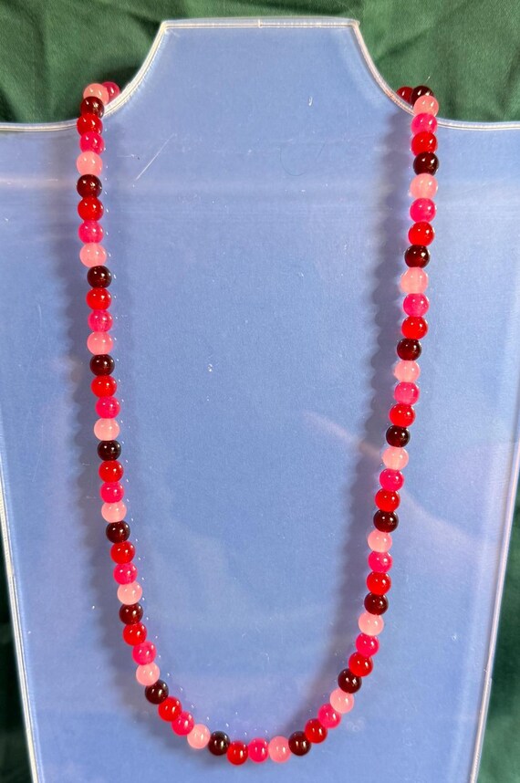 Glass Round Bead Necklace, Rainbow or Pink