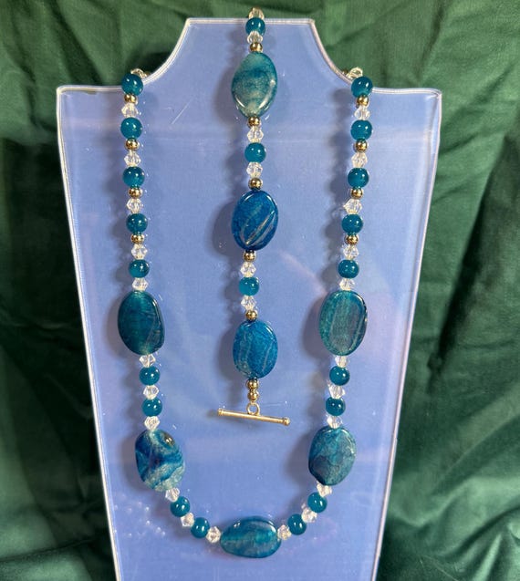 Turquoise Blue Beaded Necklace and Matching Bracelet