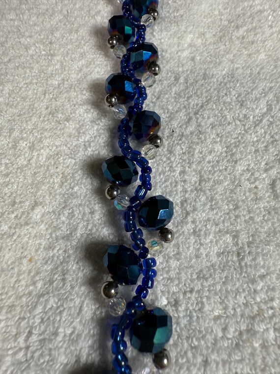 Blue Beaded Bracelet with Clear and Silver Accents