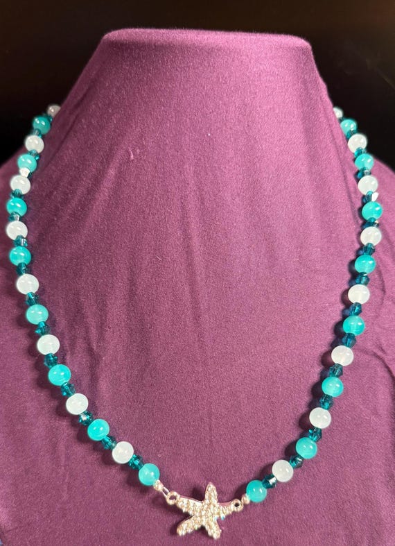 Turquoise Necklace with Silver Accents and Silver Starfish