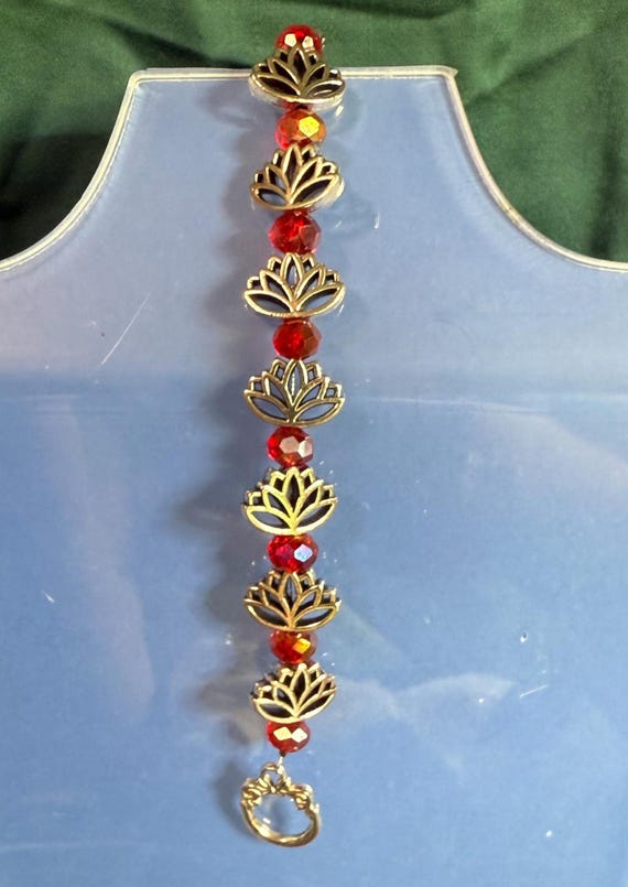 Lotus Flower and Red Beaded Bracelet