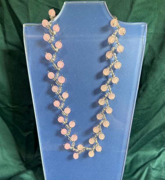 Glass Beaded Necklace with Pink Pearls