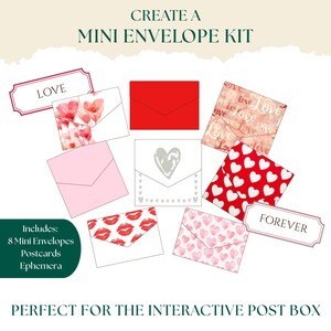 Printable Mini Envelope Kit Love, Tiny Mail for Interactive Post Box, Junk Journal Ephemera, Scrapbook Letters, Paper Village Add On