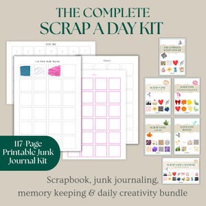 Junk Journal Printable Kit | 117 Page Scrapbook & Memory Keeping Bundle, Scrap A Day Daily Creativity Pages, A4 US Letter PDF