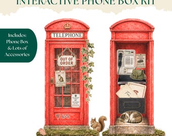 Interactive Phone Box Junk Journal Kit, Printable Scrapbook Project and Ephemera, Interactive Paper Craft Village Scene, Fussy Cuts