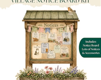 Create A Village Notice Board Kit, Printable Junk Journal Kit, Paper Craft Project, Scrapbook Ephemera, Mini Notice Board, Fussy Cuts