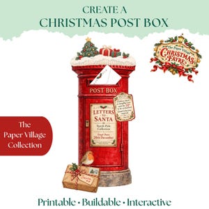 Utskrivbart kit för julbrevlåda, interaktivt papperspyssel med brev till jultomten, ephemera med skräpjournal, julkit med scrapbooking