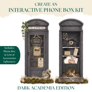 Dark Academia Phone Box Printable, Junk Journal Ephemera Kit, Vintage Scrapbook Papierhandwerk, Britische Telefonzelle, wählerische Schnitte