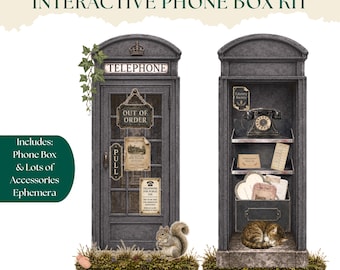 Dark Academia Phone Box Printable, Junk Journal Ephemera Kit, Vintage Scrapbook Paper Craft, British Phone Booth, Fussy Cuts
