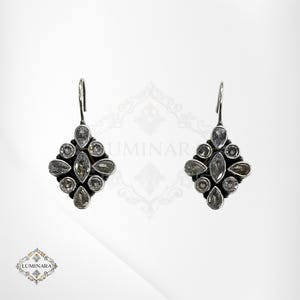 Oxidized Sterling Silver Zircon Dangle Earrings: Handmade Indian Boho Jewelry