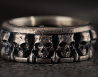 Skull 925 Silver Men’s Ring, Gothic Biker Ring, Skull Wedding Band, Handmade Unisex Jewelry, Gift for Husband, Boyfriend