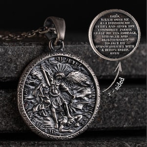 St Michael Archangel Necklace 925 Sterling Silver, Handmade Patron Saint Medal, Soldier of God Pendant, Unisex Religious Gift Jewelry