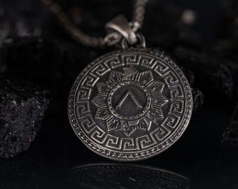 Spartan Shield 925 Sterling Silver Necklace, Handmade Greek Warrior Silver Pendant, Strength & Protection Unisex Jewelry Gift