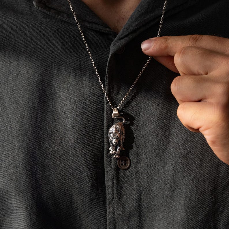 Leopard 925 Sterling Silver Pendant, Panther Handmade Silver Necklace, Cheetah Charm, Wild Cat Jewelry, Animal Pendant Unisex Gift image 5