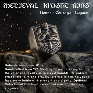 Knight 925 Sterling Silver Ring – Medieval Crusader Armor Ring, Gothic Templar Shield Cross Ring, Christian Warrior Handmade Gift image 14