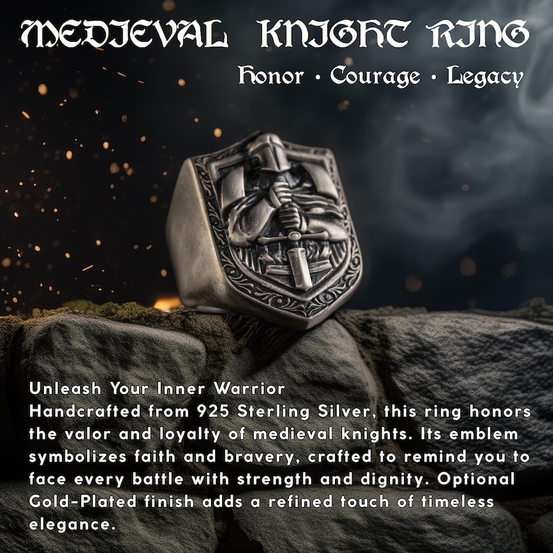 Knight 925 Sterling Silver Ring – Medieval Crusader Armor Ring, Gothic Templar Shield Cross Ring, Christian Warrior Handmade Gift image 14