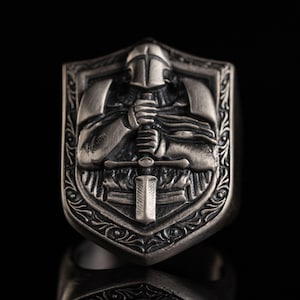 Knight 925 Sterling Silver Ring – Medieval Crusader Armor Ring, Gothic Templar Shield Cross Ring, Christian Warrior Handmade Gift image 9