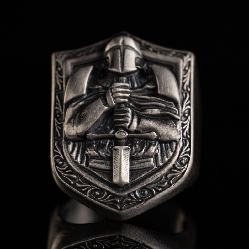 Knight 925 Sterling Silver Ring – Medieval Crusader Armor Ring, Gothic Templar Shield Cross Ring, Christian Warrior Handmade Gift image 9