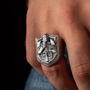 Knight 925 Sterling Silver Ring – Medieval Crusader Armor Ring, Gothic Templar Shield Cross Ring, Christian Warrior Handmade Gift image 11