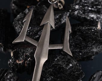 Trident of Poseidon 925 Sterling Silver Pendant, Handmade Greek Mythology Necklace, Sea God Pendant, Poseidon Spear Necklace for Unisex