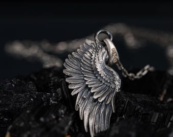 Angel Wing 925 Sterling Silver Pendant Necklace, Guardian Angel Wing Jewelry, Unisex Spiritual Necklace, Handmade Religious Jewelry