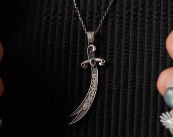 Imam Ali Sword Pendant Necklace, 925 Sterling Silver Zulfiqar Sword Necklace, Islamic Jewelry, Handmade Sword Pendant, Muslim Gift for Men