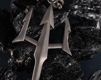 Trident of Poseidon 925 Sterling Silver Pendant, Handmade Greek Mythology Necklace, Sea God Pendant, Poseidon Spear Necklace for Unisex