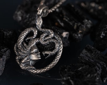 Medusa  925 Sterling Silver Necklace, Handmade Greek Mythology Snake Pendant for Him or Her, Gothic Unisex Silver Medusa Jewelry Gift