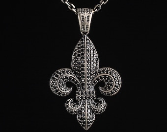 Fleur De Lis Pendant Necklace 925 Sterling Silver Unisex Handmade Royal Symbol Strength Protection Gift
