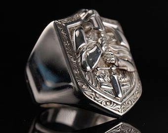 Knight 925 Sterling Silver Ring – Medieval Crusader Armor Ring, Gothic Templar Shield Cross Ring, Christian Warrior Handmade Gift