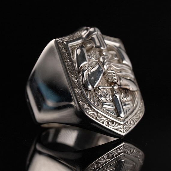 Knight 925 Sterling Silver Ring – Medieval Crusader Armor Ring, Gothic Templar Shield Cross Ring, Christian Warrior Handmade Gift