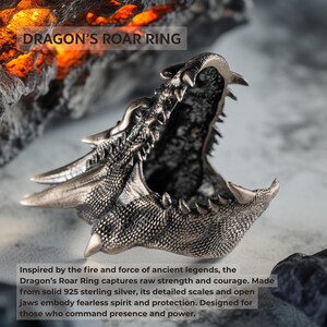 925 Sterling Silver Dragon Head Ring for Men, Gothic Fantasy Jewelry, Medieval Beast Ring, Handmade Silver Ring, Fierce Men’s Christmas Gift image 3