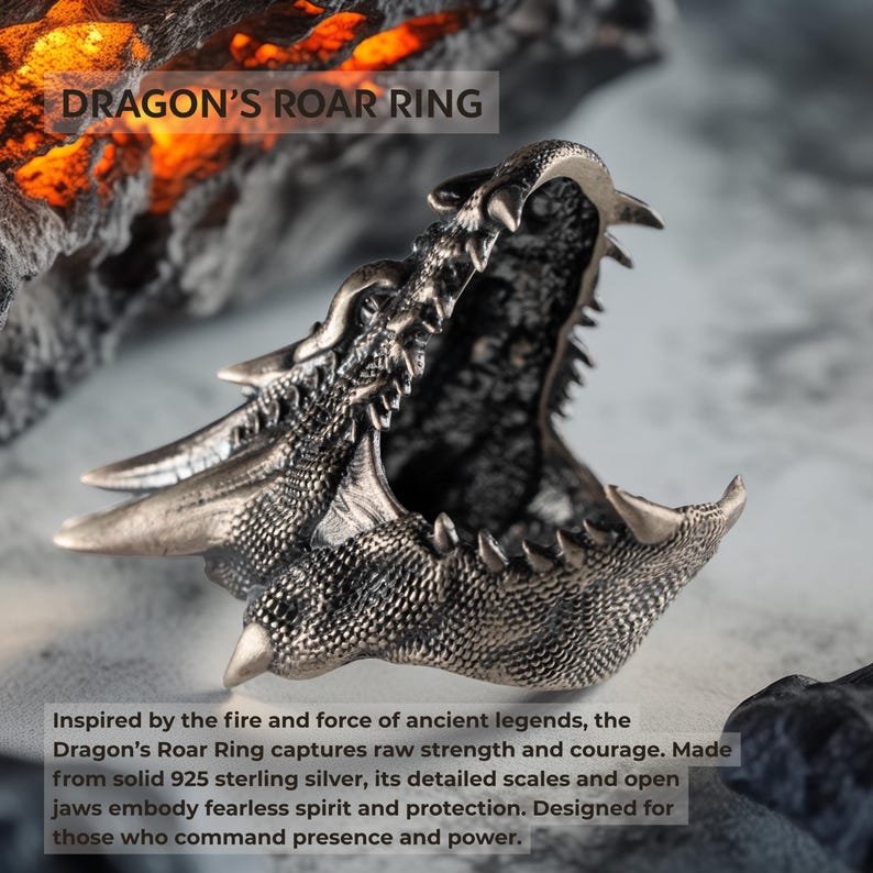 925 Sterling Silver Dragon Head Ring for Men, Gothic Fantasy Jewelry, Medieval Beast Ring, Handmade Silver Ring, Fierce Men’s Christmas Gift image 3