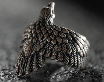 Eagle 925 Sterling Silver Ring, Handmade Unisex Winged Animal Jewelry for Lovers, American Wild Bird Statement Ring, Unique Last Minute Gift