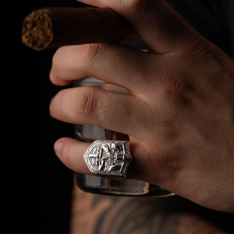 Knight 925 Sterling Silver Ring – Medieval Crusader Armor Ring, Gothic Templar Shield Cross Ring, Christian Warrior Handmade Gift image 4