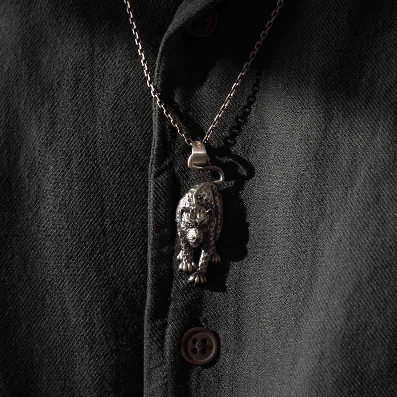 Leopard 925 Sterling Silver Pendant, Panther Handmade Silver Necklace, Cheetah Charm, Wild Cat Jewelry, Animal Pendant Unisex Gift image 6